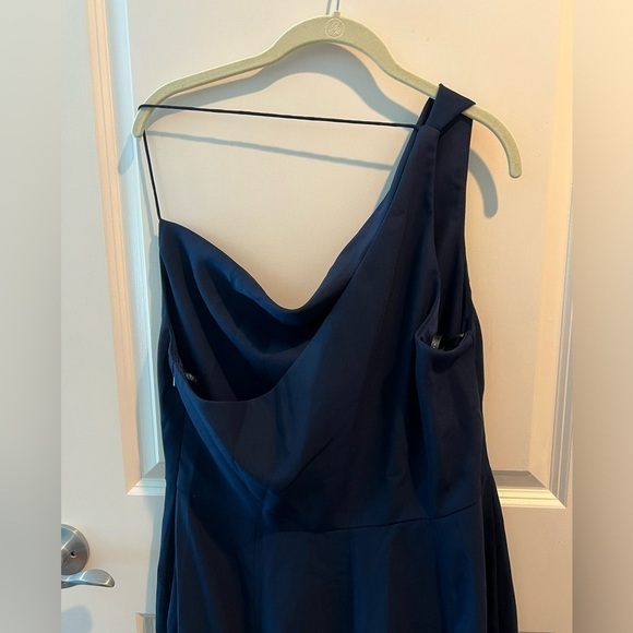 AFTER SIX 6849 Midnight Blue One Shoulder Draped Cowl Neck Maxi Bridesmaid Dress - Picture 6 of 16